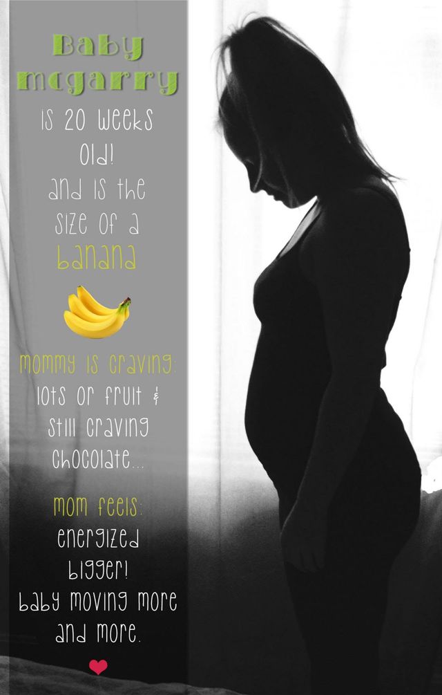 Week 20 card from the original 2013 bump album: a window silhouette, baby the size of a banana