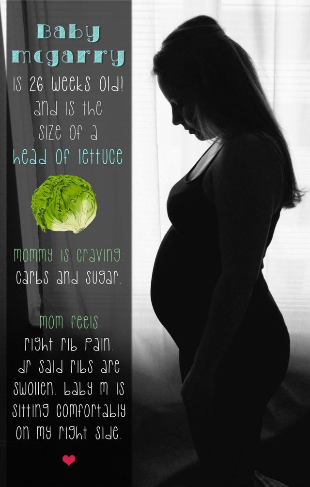 Week 26 card from the original 2013 bump album: a window silhouette, baby the size of a head of lettuce